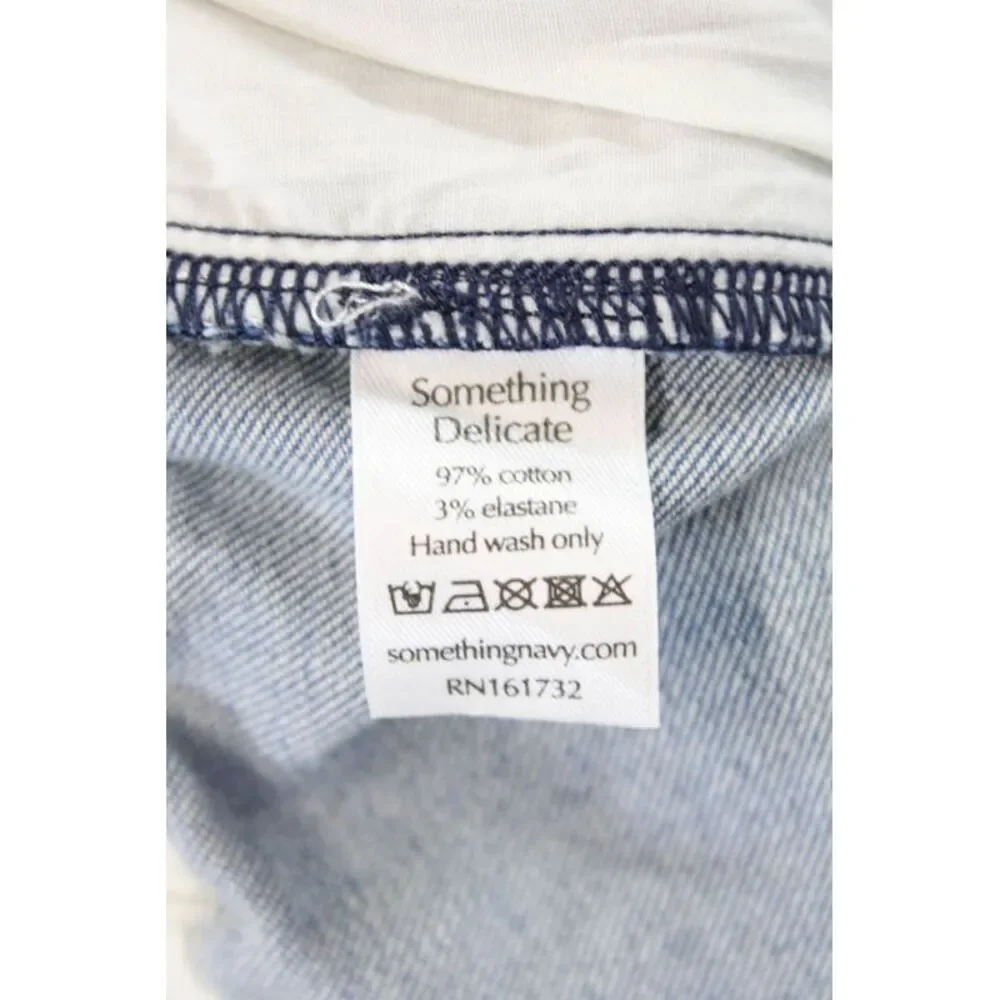 Something Navy Women's Medium Wash Straight Leg Denim Jumpsuit Size XXS